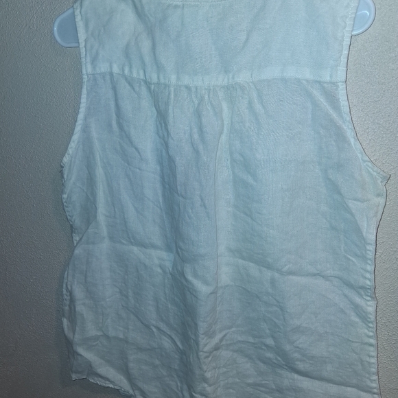 Lands End Round Neck 100% Linen Sleevelesd Blouse Button Up Pleated 12 - Picture 5 of 5